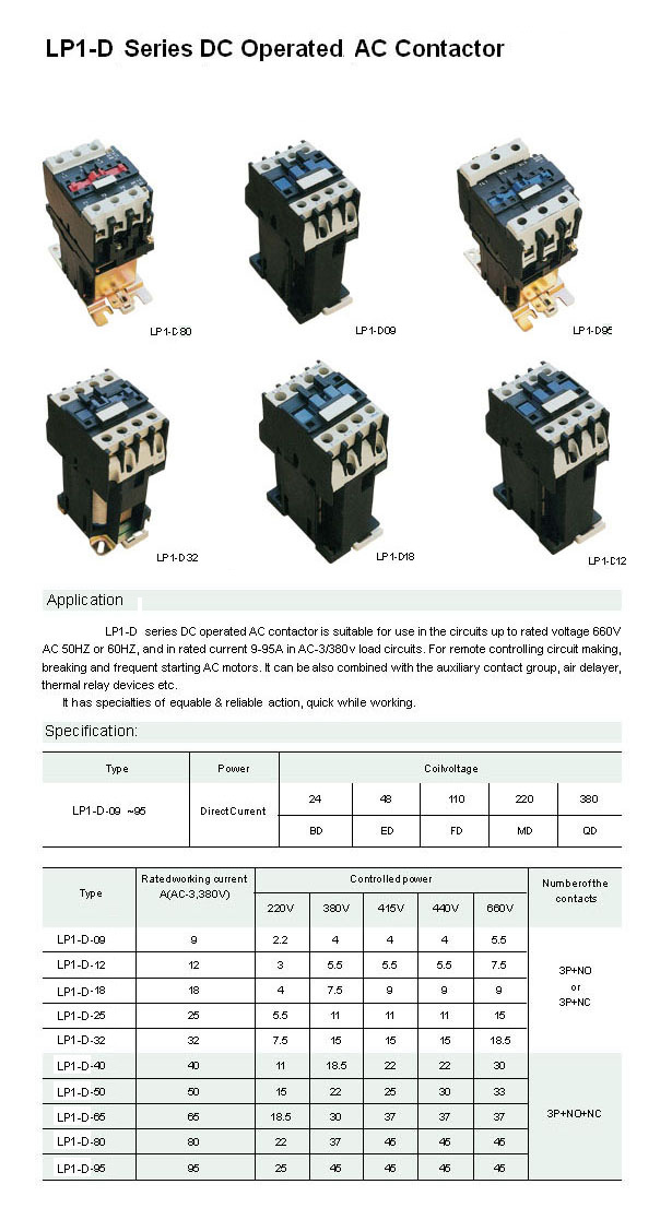 LP1-D DC Operated AC Contactor