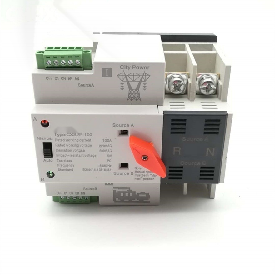 CXS2P-100 Mini ATS 2P 4P 100A Automatic Transfer Switch Electrical Selector Switches Dual Power Switch Din Rail Type ATS 100A